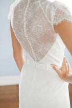 A Line V neck Cap Sleeves Long Lace Wedding Dress