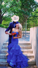 Royal Blue Satin Tulle Bottom Long Prom Dress Mermaid Evening Dress Y349