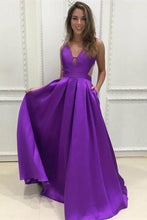 Backless V-Neck Sleeveless A-Line Prom Gown with Convenient Pockets