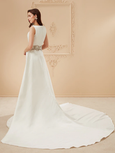 Wedding Dresses Bateau Neck Cathedral Train Satin Regular Straps Vintage Inspired with Beading
