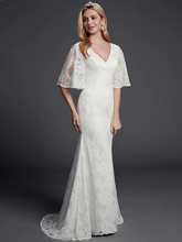 Wedding Dresses V Neck  Lace Half Sleeve Beautiful Back with Lace