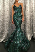 Dark Green Long Sweetheart Mermaid Sequins Prom Dress