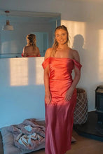 Marquina | Off the Shoulder Coral Mermaid Satin Long Party Dress