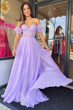 Rachel |A line Sweetheart Chiffon Prom Dress with Puff Sleeves