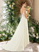 A-Line Wedding Dresses Sweetheart Neckline Spaghetti Strap  Chiffon Lace Sleeveless Simple Sexy with Beading Appliques Split Front
