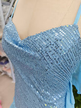 Beautiful Blue Halter Sequins Chiffon Ruffles Cocktail Dress Homecoming Dress Y8251