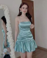 New mint green tight skirt sexy pleated skirt high waist pleated satin dress short homecoming dress Y1903