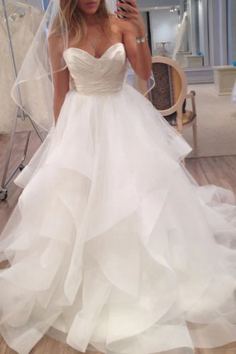 A-line Satin Ball Gown Sweetheart Organza Ruffled Wedding Dresses