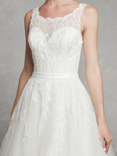 A-Line Wedding Dresses Scoop Neck Chapel Train Lace Tulle Regular Straps Formal Illusion Detail with Lace Sash  Ribbon