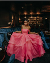 Elisa |Light Pink A Line Strapless Organza Prom Dress