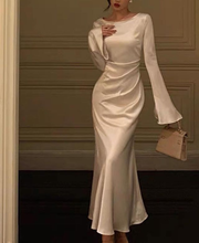 Women's O-Neck Satin Evening Dress Simple White Cocktail Dress Y6894