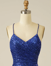 Royal Blue Sheath Sequin Lace Up Homecoming Dress Y2844