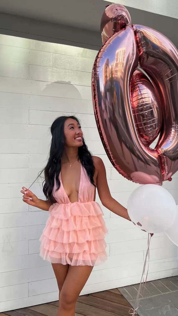 Cute Deep V Neck Pink Homecoming Dress Pink Birthday Party Dress Y1941