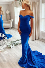 Off The Shoulder Regal Azure Mermaid Prom Gown with Ruffles