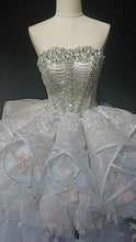 Starry veil feather crystal embellished flower bud dress