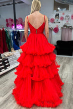 Wrenlee |A-line V-Neck Tulle Prom Dress with Tiered Ruffles