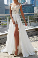 A-line Off the Shoulder See Through Wedding Dresses Side Slit Bridal Dresses