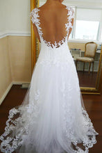 A-line Brush V-neck Simple Lace Wedding Dresses Train Bridal Gown