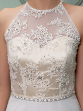 Wedding Dresses Jewel Neck Floor Length Chiffon Lace Regular Straps See-Through with Sash  Ribbon Beading Split