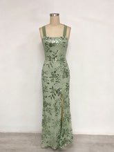 Lavender Square Neckline Floral Sequin Column Prom Dress with Wide Straps