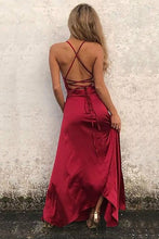 Backless Spaghetti Straps Halter Prom Gown with Daring Slit