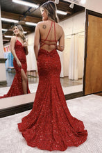 Marley |Mermaid Halter Sequins Long Prom Dress with Silt