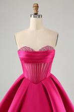 Cute Fuchsia A Line Sweetheart Corset Short Homecoming Dress with Beading