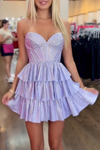 Glitter Black Strapless A-Line Corset Short Homecoming Dress with Beading