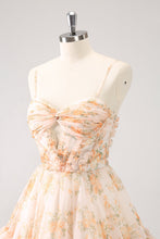 Cute Yellow A Line Cut Out Tiered Print Floral Homecoming Dress with Ruffles