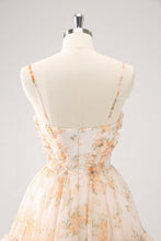 Cute Yellow A Line Cut Out Tiered Print Floral Homecoming Dress with Ruffles