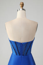 Classy Sparkly Royal Blue Tight Strapless Short Homecoming Dress with Beading