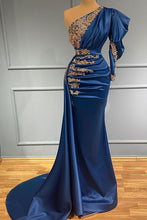 Regal Sapphire One Shoulder Mermaid Long Prom Dress with Beads