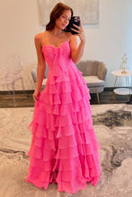 Sweetheart A-Line Chiffon Tiered Long Prom Dress with Slit