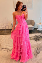 Sweetheart A-Line Chiffon Tiered Long Prom Dress with Slit