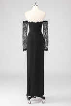 Black Lace Long Sleeves Sheath Formal Dress with Slit