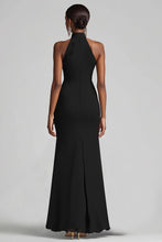 Halter Neck Black Ruffled Mermaid Long Formal Dress with Slit