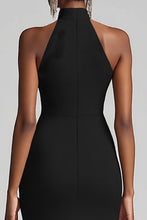 Halter Neck Black Ruffled Mermaid Long Formal Dress with Slit