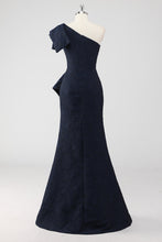 Navy One Shoulder Ruffled Mermaid Formal Dress