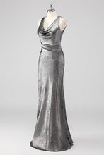 Silver Grey Sheath Swing Collar Floor Length Formal Dress