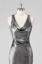 Silver Grey Sheath Swing Collar Floor Length Formal Dress