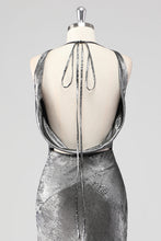 Silver Grey Sheath Swing Collar Floor Length Formal Dress