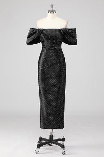 Black Off The Shoulder Floor Length Formal Dress with Beadings