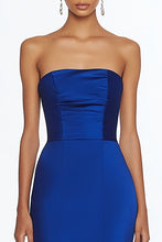 Mermaid Strapless Royal Blue Satin Long Formal Dress with Slit