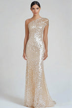 Sparkly Champagne Mermaid One Shoulder Formal Dress with Sequins