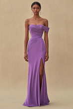 Off Shoulder Purple Mermaid Long Formal Dress with Slit