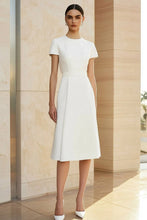 White Round Neck Fitted Straight Pencil Midi Formal Dress