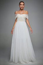 Blue Tulle Off the Shoulder A Line Formal Dress