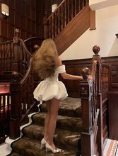 White Off The Shoulder Satin A Line Homecoming Dress Mini Prom Dress Y8420