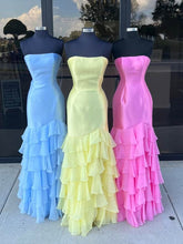 Ida | Sky Blue Mermaid Strapless Prom Dresses With Split