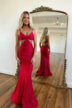 Red Mermaid Floor Length Prom Dress with Delicate Spaghetti Straps
